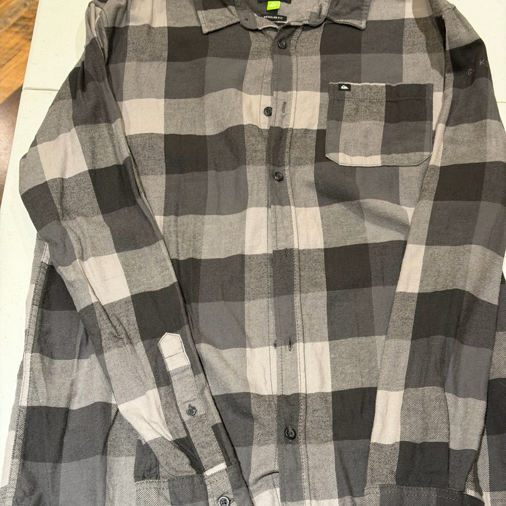 Quiksilver Black and Gray Plaid Shirt